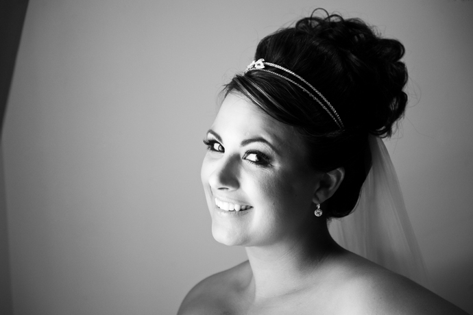 Black and White Window Light Portrait of Bride at Black Gold Golf Club