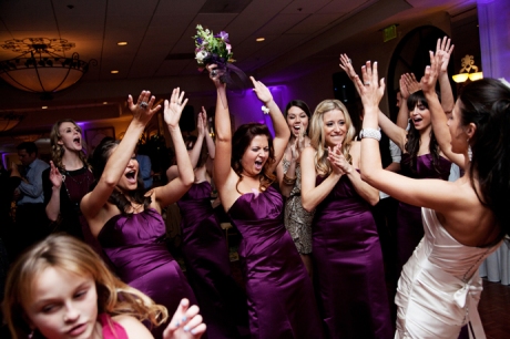 Bouquet Toss at Turnip Rose Wedding Reception Contact Blue Silver Photo